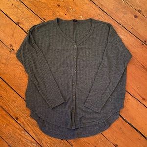 Waffle Knit Front Button Long Sleeve